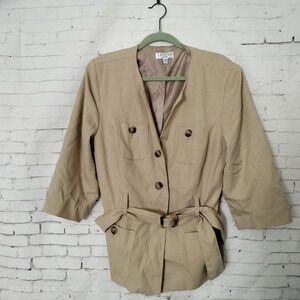 J. Rose Suit size 14W Khaki Beige Women's Jacket Pockets Belted Safari Blazer